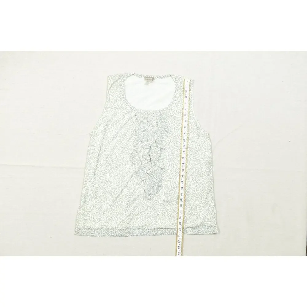 Chico's Women's Size 3 Green Floral Ruffle Front Sleeveless Tank Top Blouse Nylo